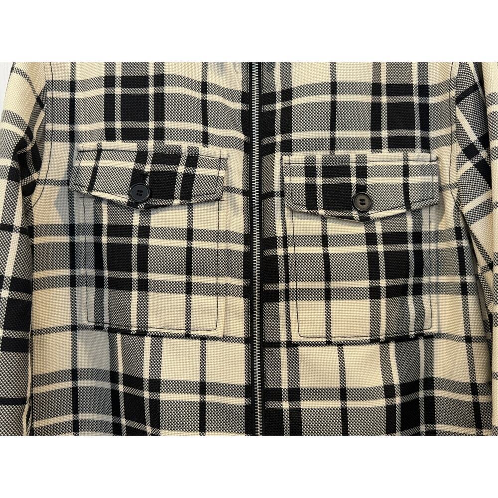 H&M Men's Black & Cream Plaid Full Zipper Jacket /Shacket Size M Oversized - Picture 9 of 13
